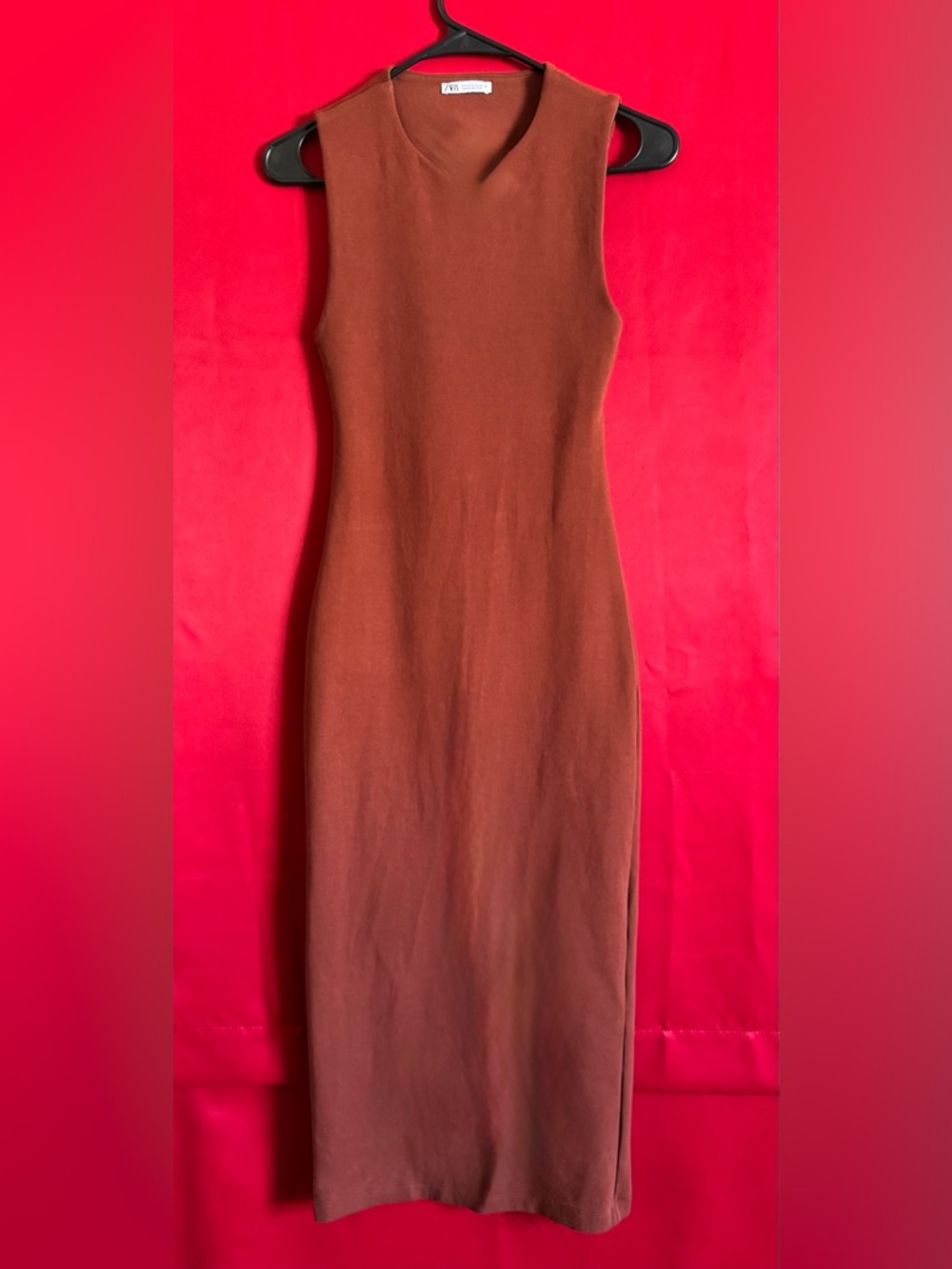 #411-ZARA Sleeveless Maxi Dress in Rust Brown Size Medium (runs small)